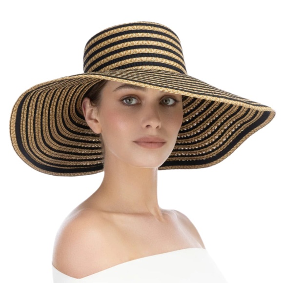 ERIC JAVITS Margot Straw Hat - Black Mix UPF 50+ - Picture 1 of 12